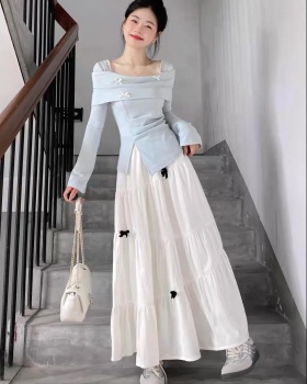 Long sleeve skirt flat shoulder long skirt a set