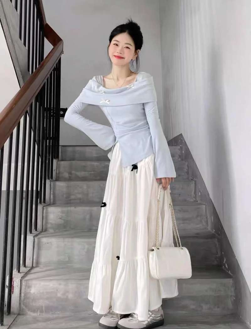 Long sleeve skirt flat shoulder long skirt a set