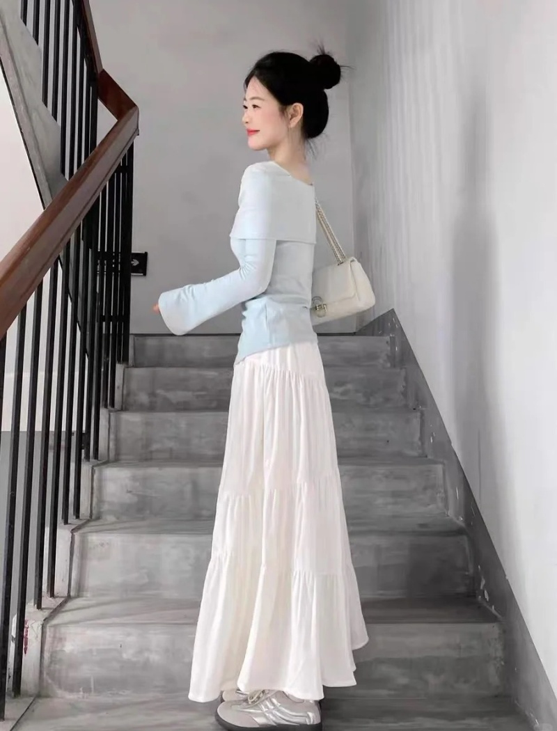 Long sleeve skirt flat shoulder long skirt a set