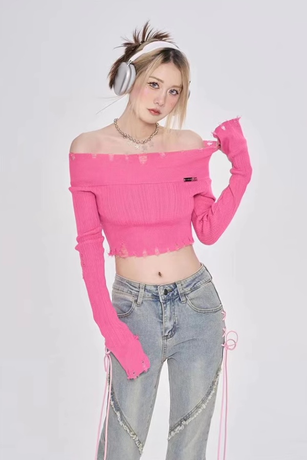 Short France style tops autumn slim sweater for women