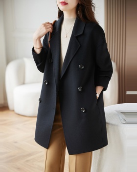 Small fellow woolen coat double-breasted coat for women