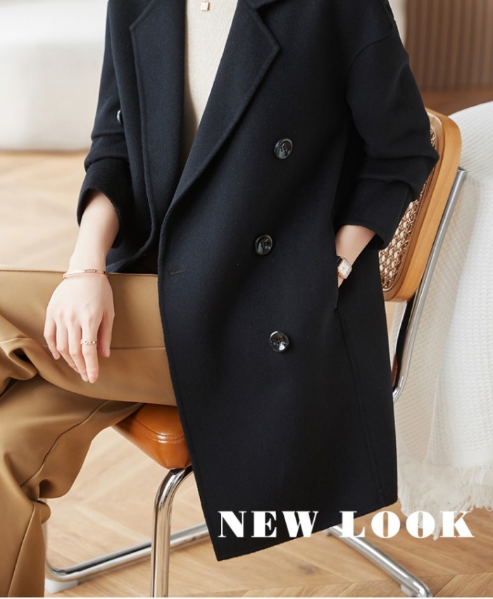 Small fellow woolen coat double-breasted coat for women