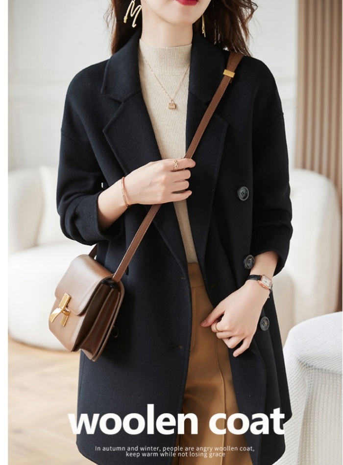 Small fellow woolen coat double-breasted coat for women