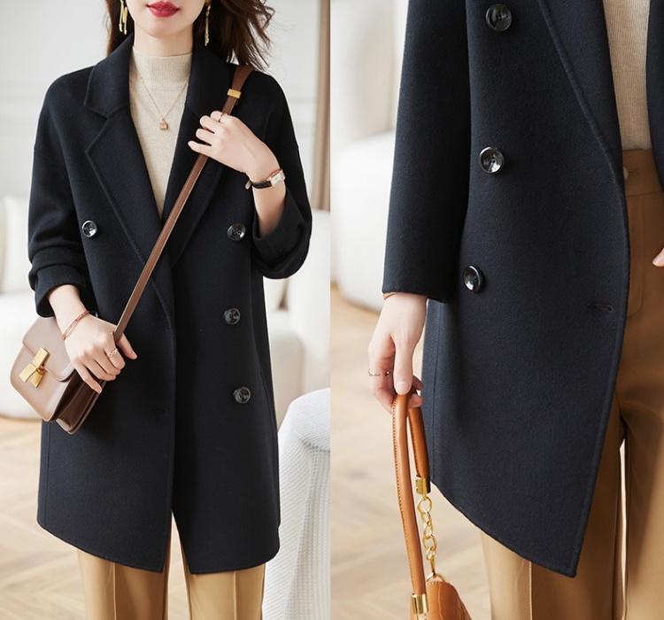 Small fellow woolen coat double-breasted coat for women