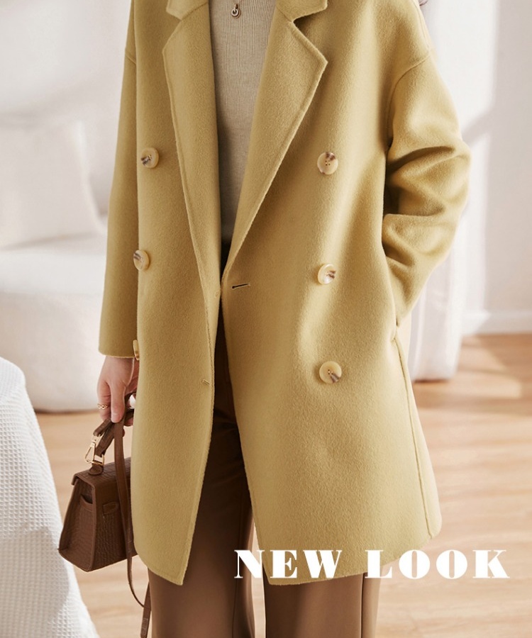 Small fellow woolen coat double-breasted coat for women