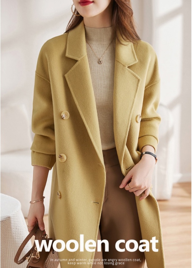 Small fellow woolen coat double-breasted coat for women