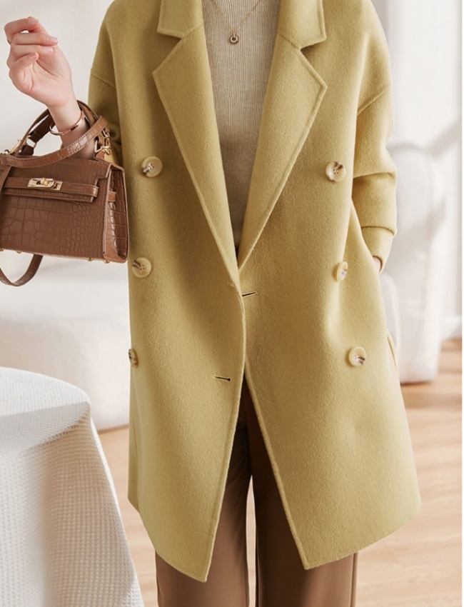 Small fellow woolen coat double-breasted coat for women