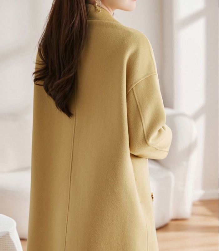 Small fellow woolen coat double-breasted coat for women