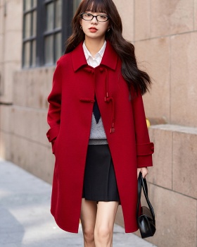 Small fellow woolen overcoat red woolen coat for women