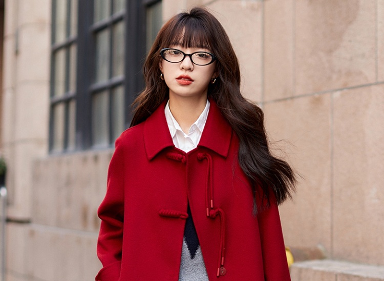 Small fellow woolen overcoat red woolen coat for women