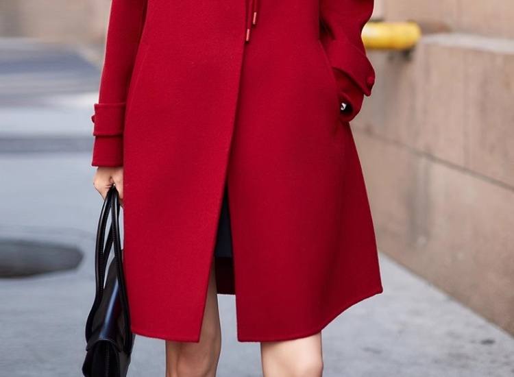 Small fellow woolen overcoat red woolen coat for women