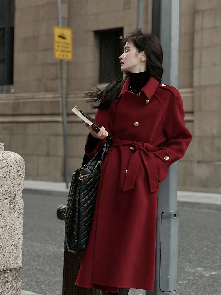 Retro overcoat woolen woolen coat for women