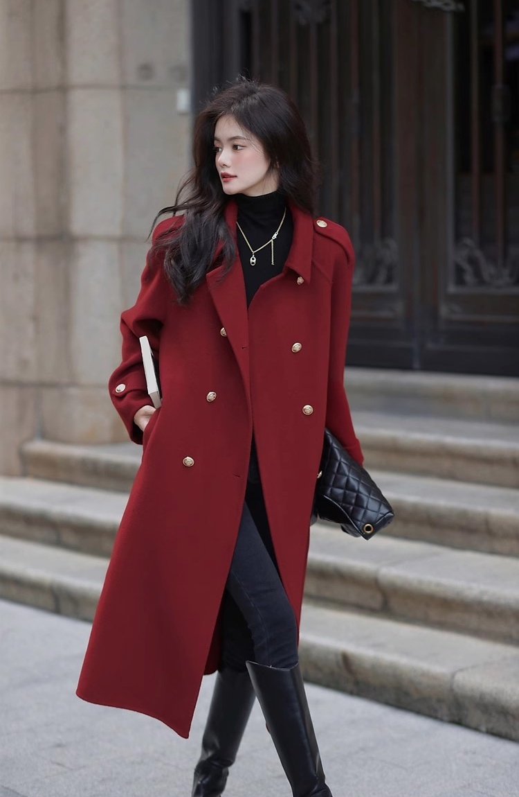 Retro overcoat woolen woolen coat for women