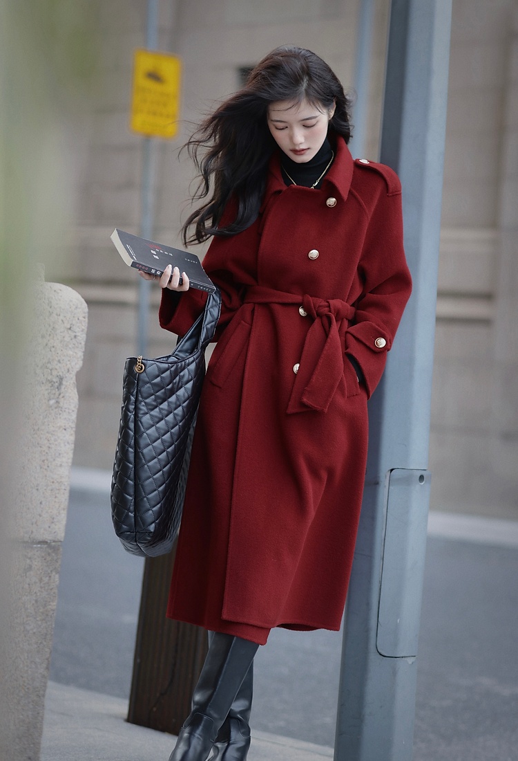 Retro overcoat woolen woolen coat for women