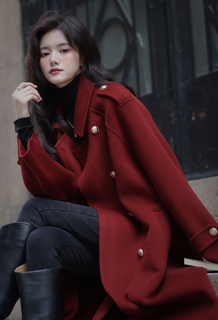 Retro overcoat woolen woolen coat for women