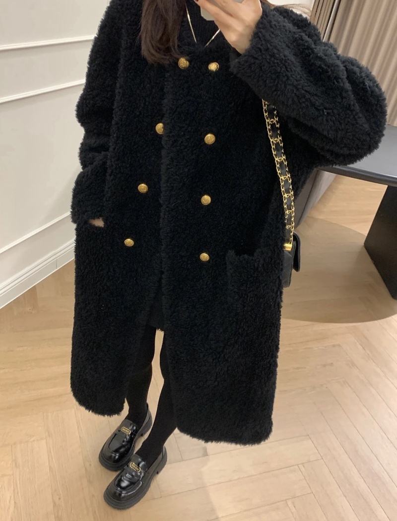 Loose lazy overcoat winter lambs wool coat for women