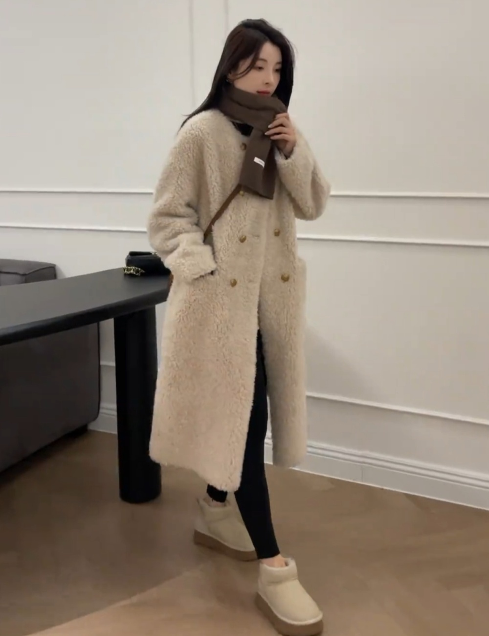 Loose lazy overcoat winter lambs wool coat for women