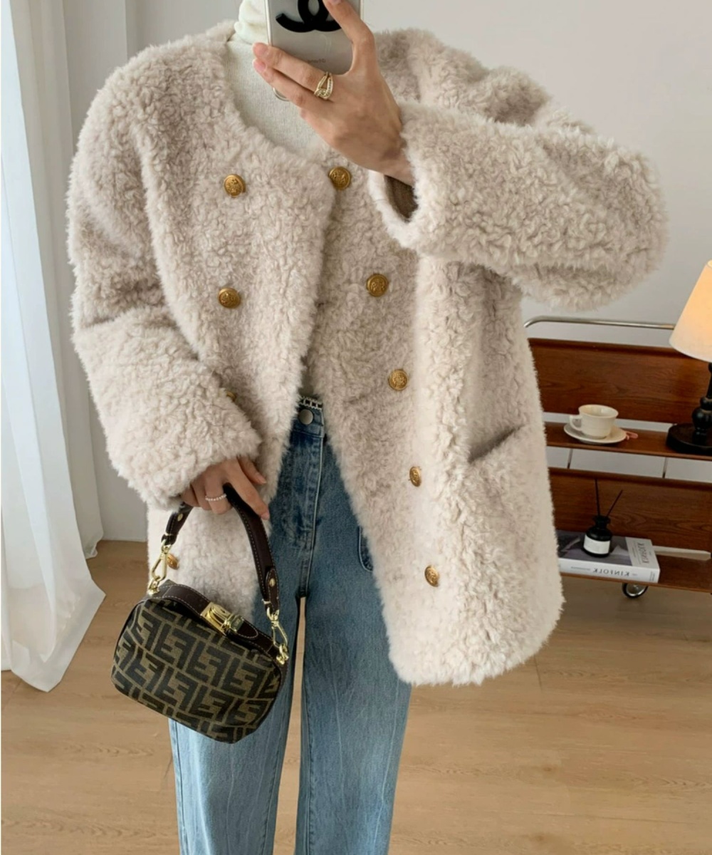 Autumn chanelstyle winter wool lambs wool thermal coat