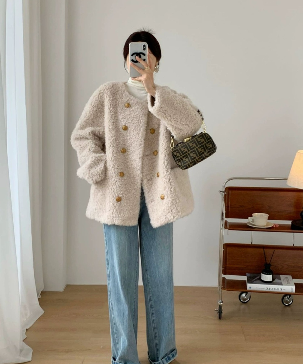 Autumn chanelstyle winter wool lambs wool thermal coat