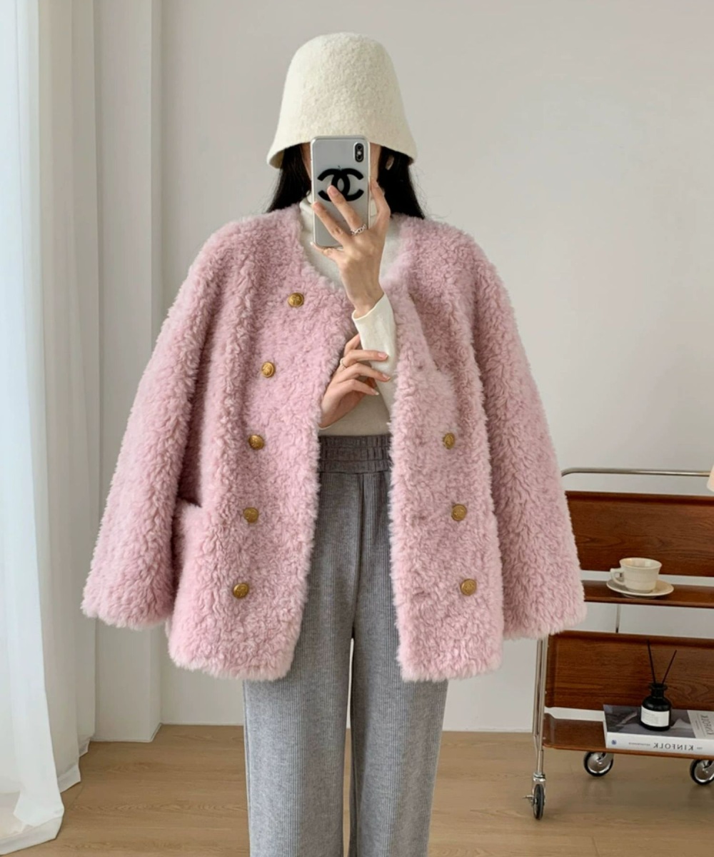 Autumn chanelstyle winter wool lambs wool thermal coat