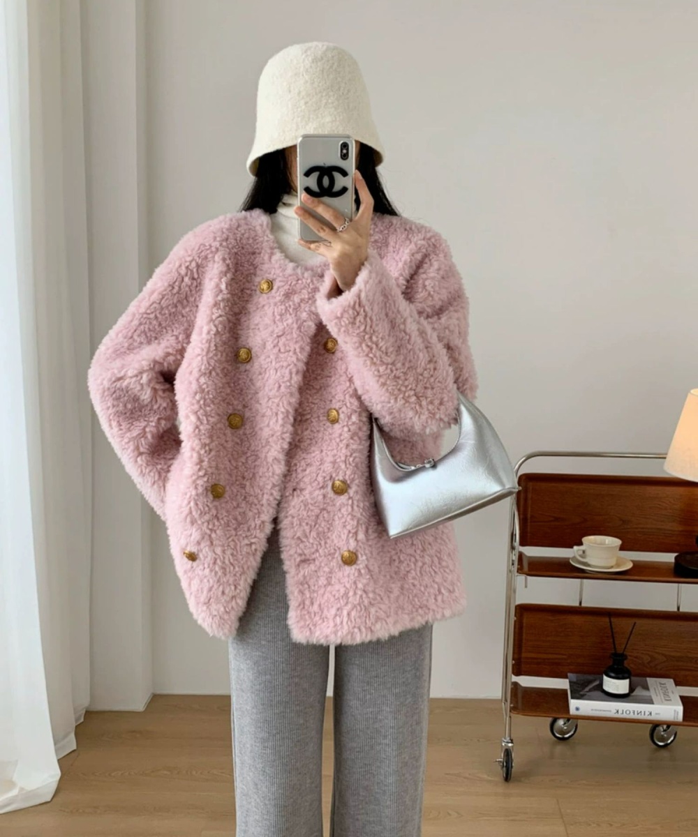 Autumn chanelstyle winter wool lambs wool thermal coat