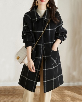 Wool autumn and winter coat houndstooth long overcoat