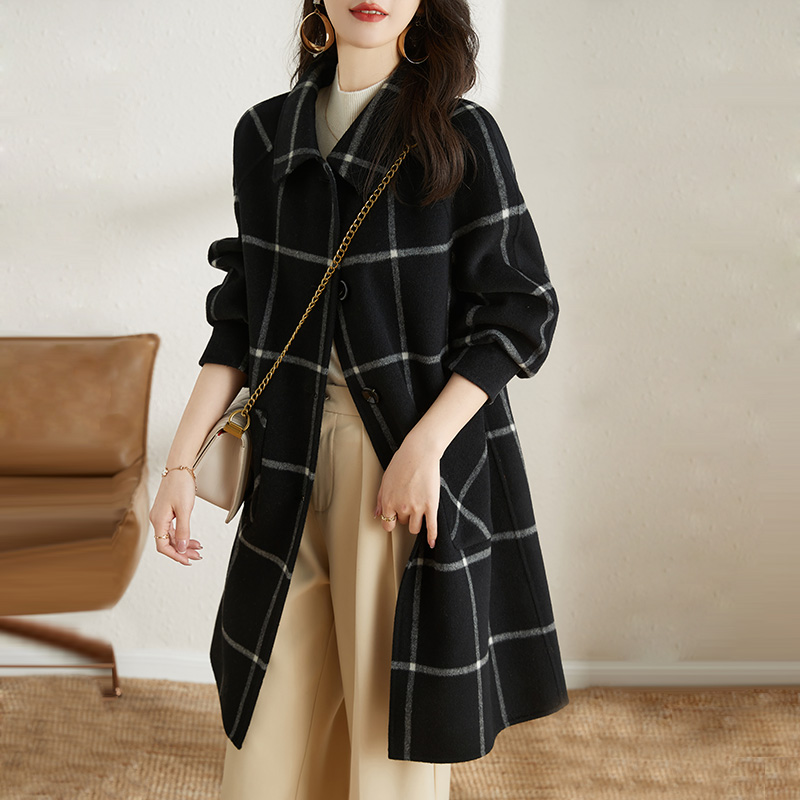 Wool autumn and winter coat houndstooth long overcoat