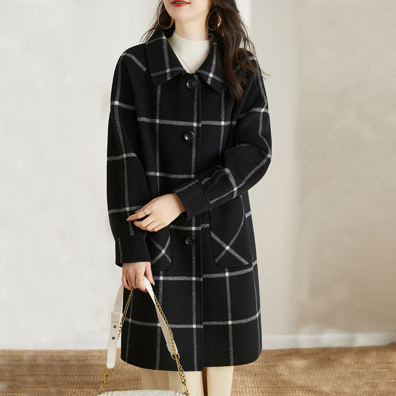 Wool autumn and winter coat houndstooth long overcoat