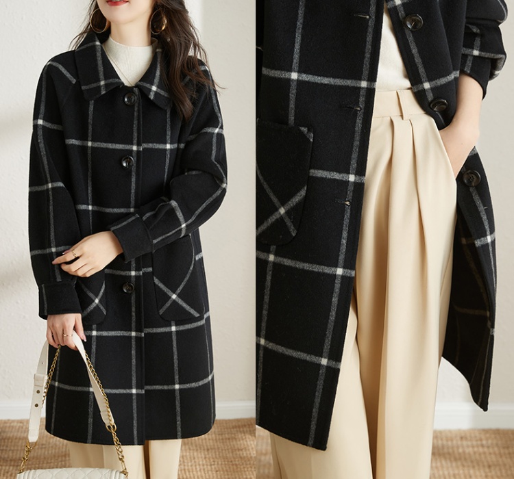 Wool autumn and winter coat houndstooth long overcoat