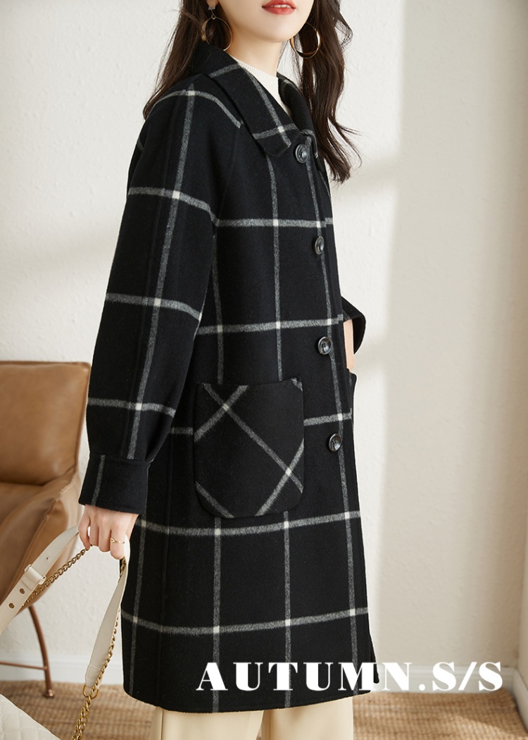 Wool autumn and winter coat houndstooth long overcoat