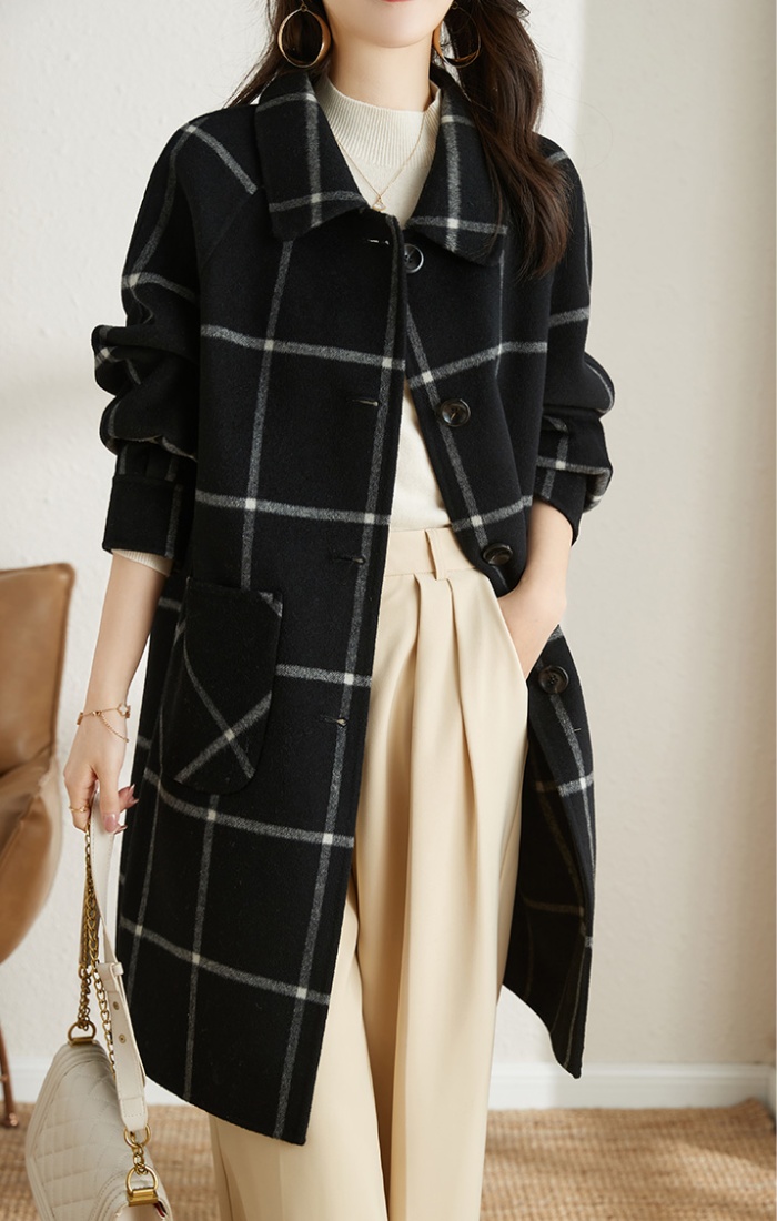 Wool autumn and winter coat houndstooth long overcoat