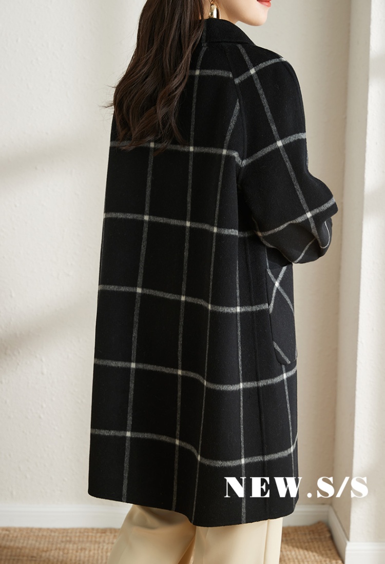 Wool autumn and winter coat houndstooth long overcoat