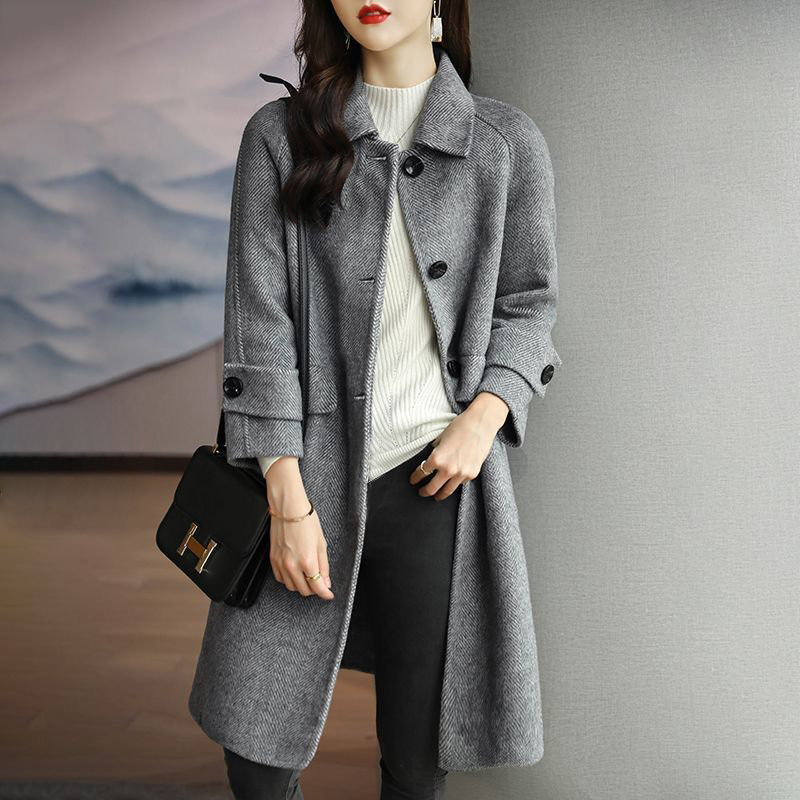 Straight Korean style coat black overcoat for women