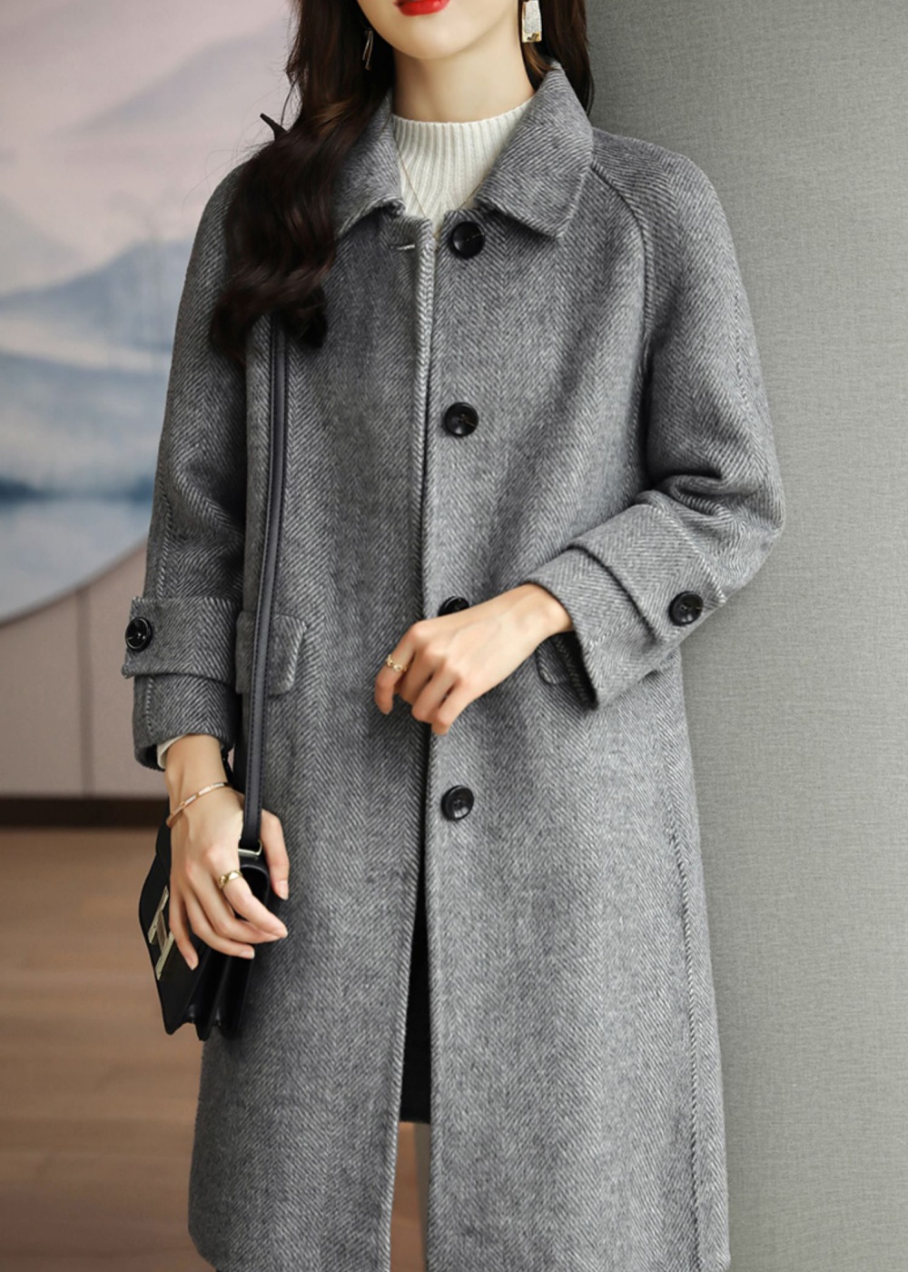 Straight Korean style coat black overcoat for women