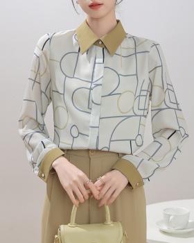 Long sleeve mixed colors shirt temperament tops for women