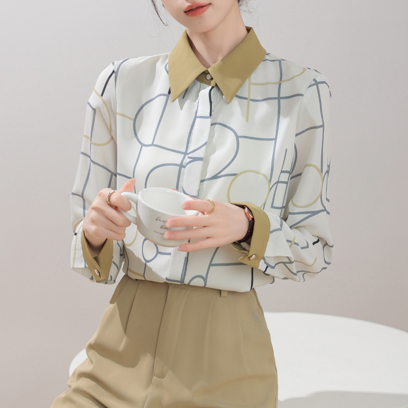 Long sleeve mixed colors shirt temperament tops for women