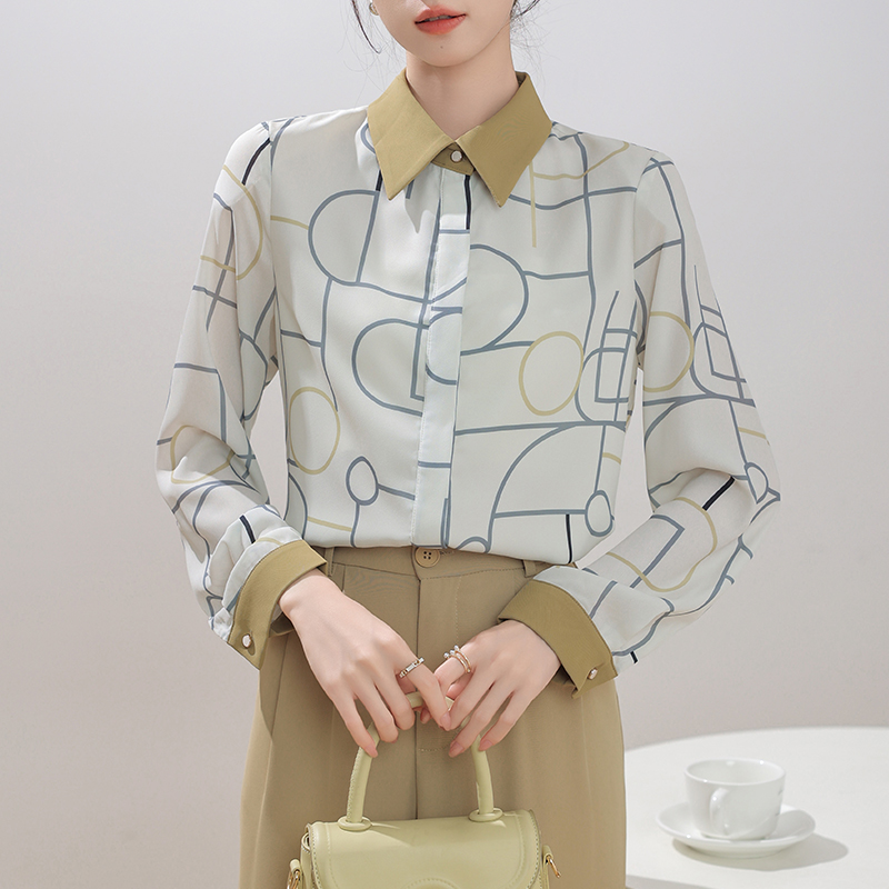 Long sleeve mixed colors shirt temperament tops for women