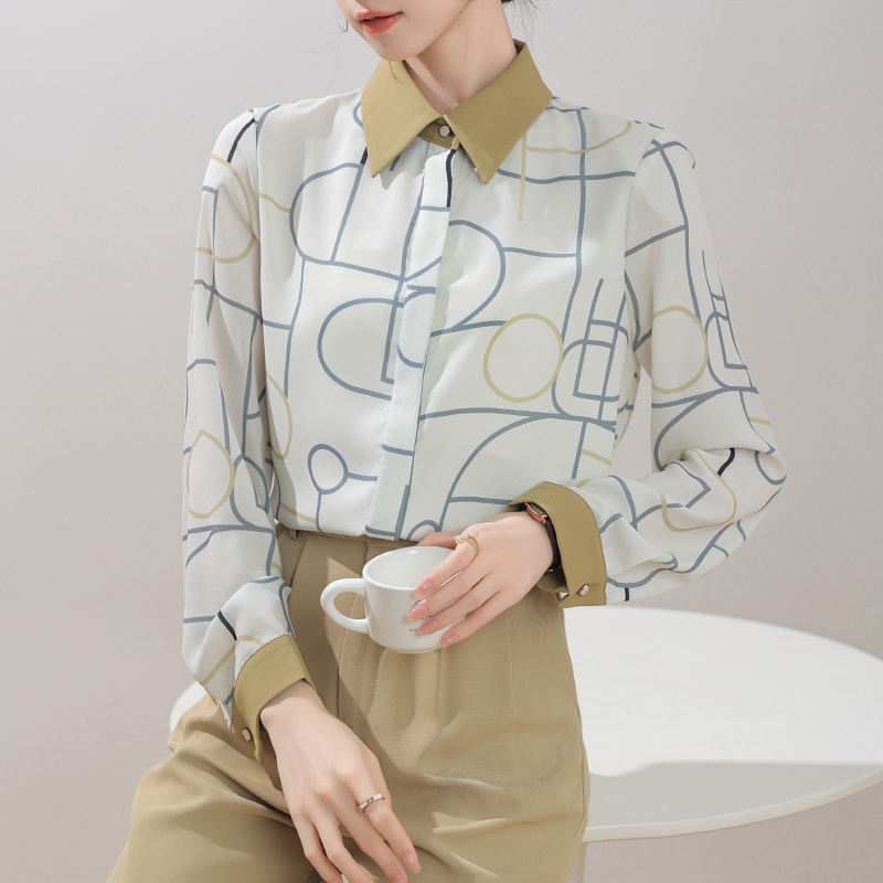 Long sleeve mixed colors shirt temperament tops for women