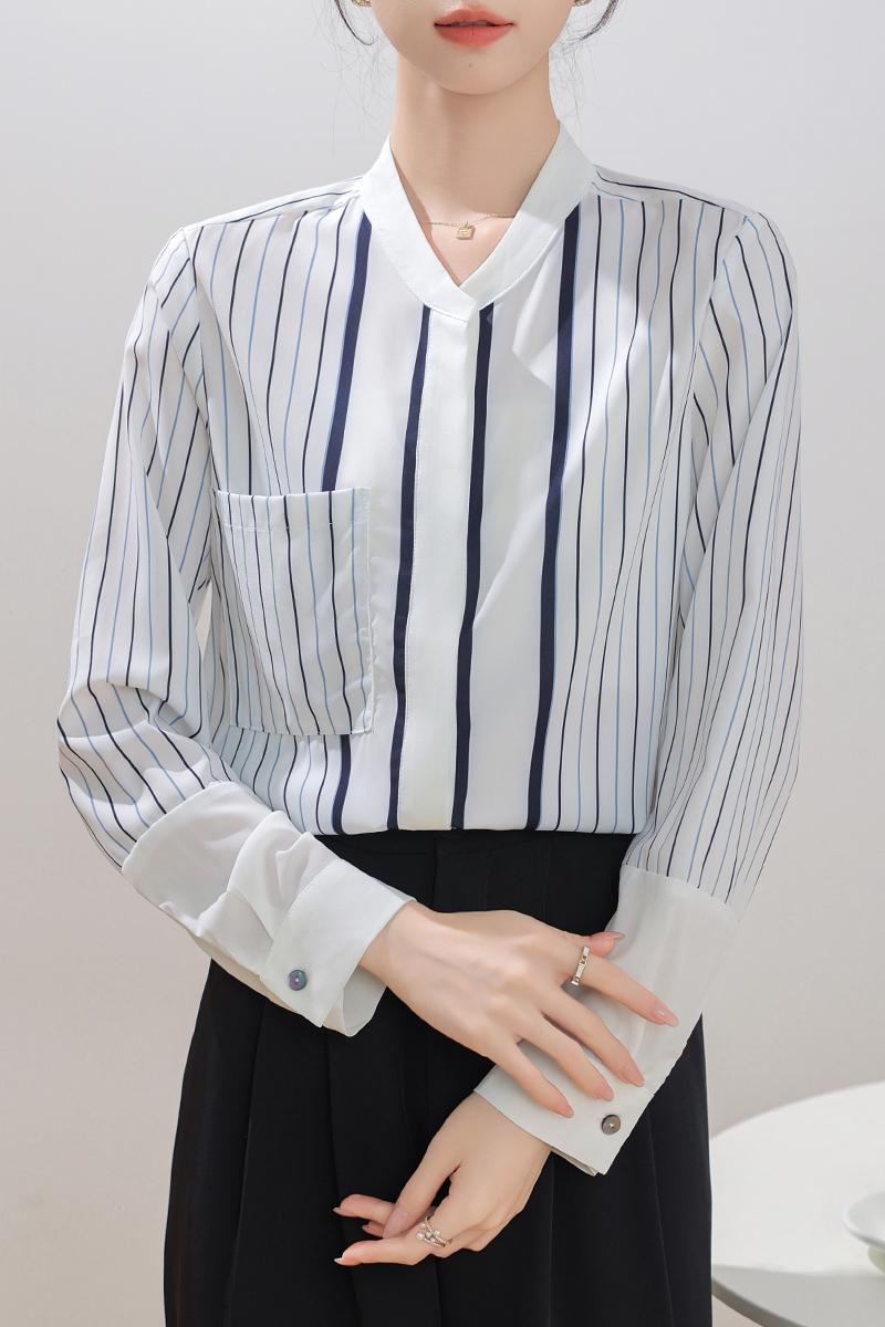 Long sleeve autumn simple stripe shirt