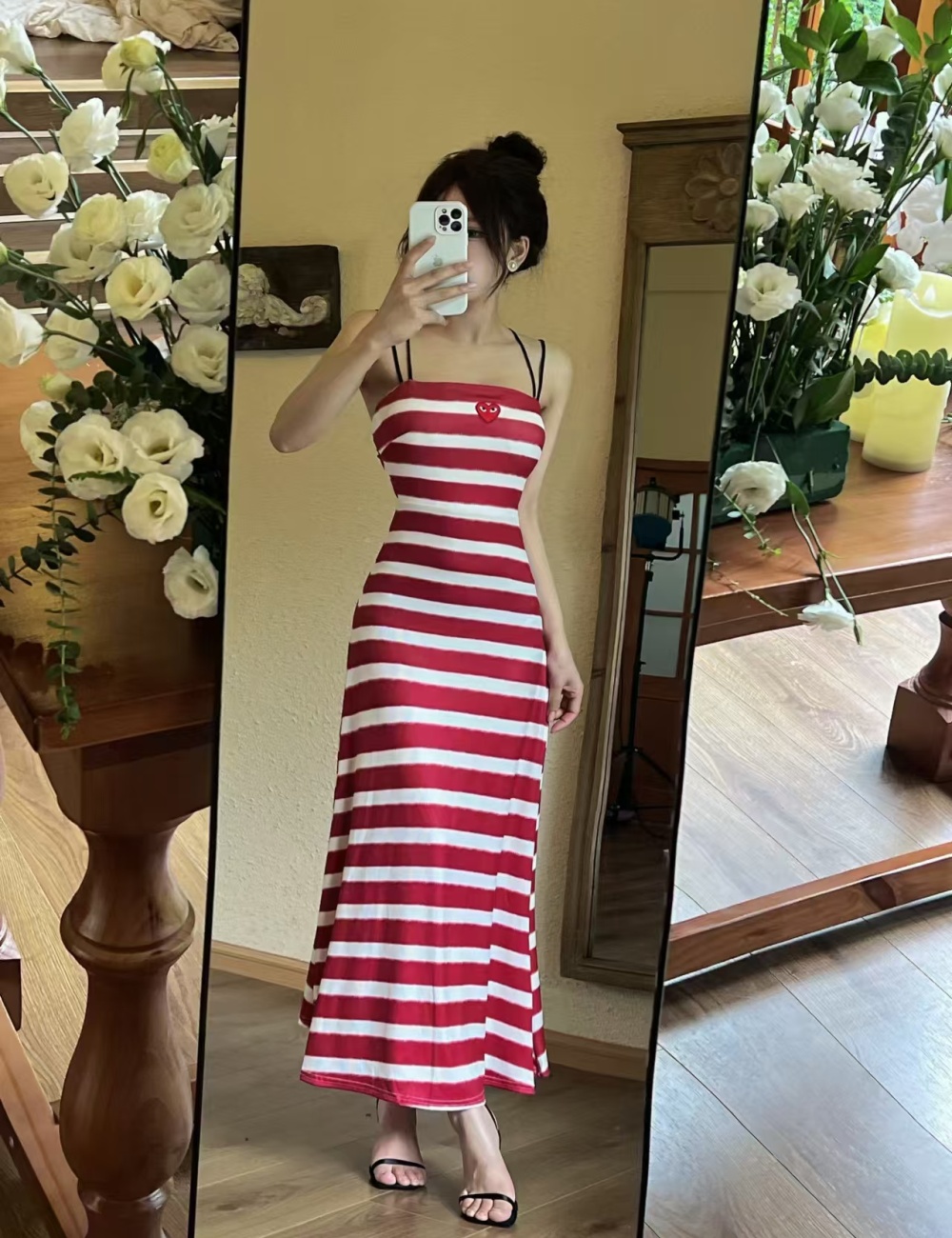 Bottoming sexy knitted sling long halter stripe dress