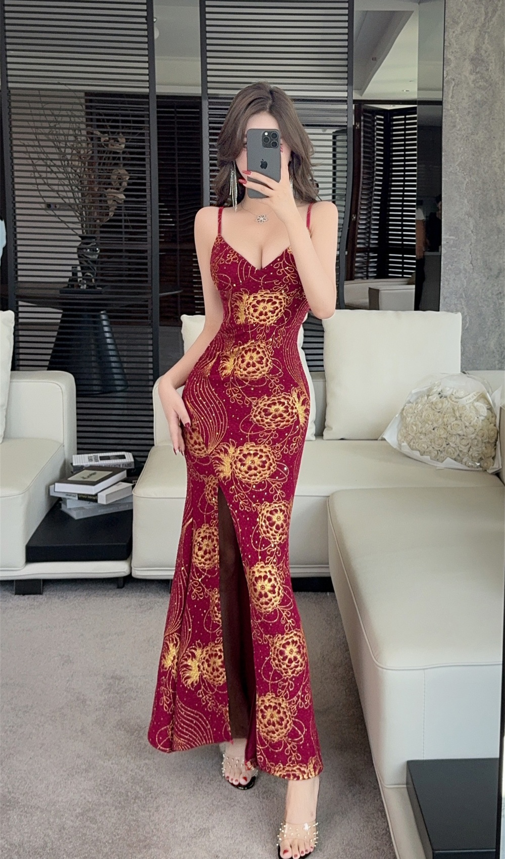 Bronzing temperament strap dress spicegirl fashion long dress