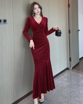 Long sleeve sexy formal dress big skirt dress