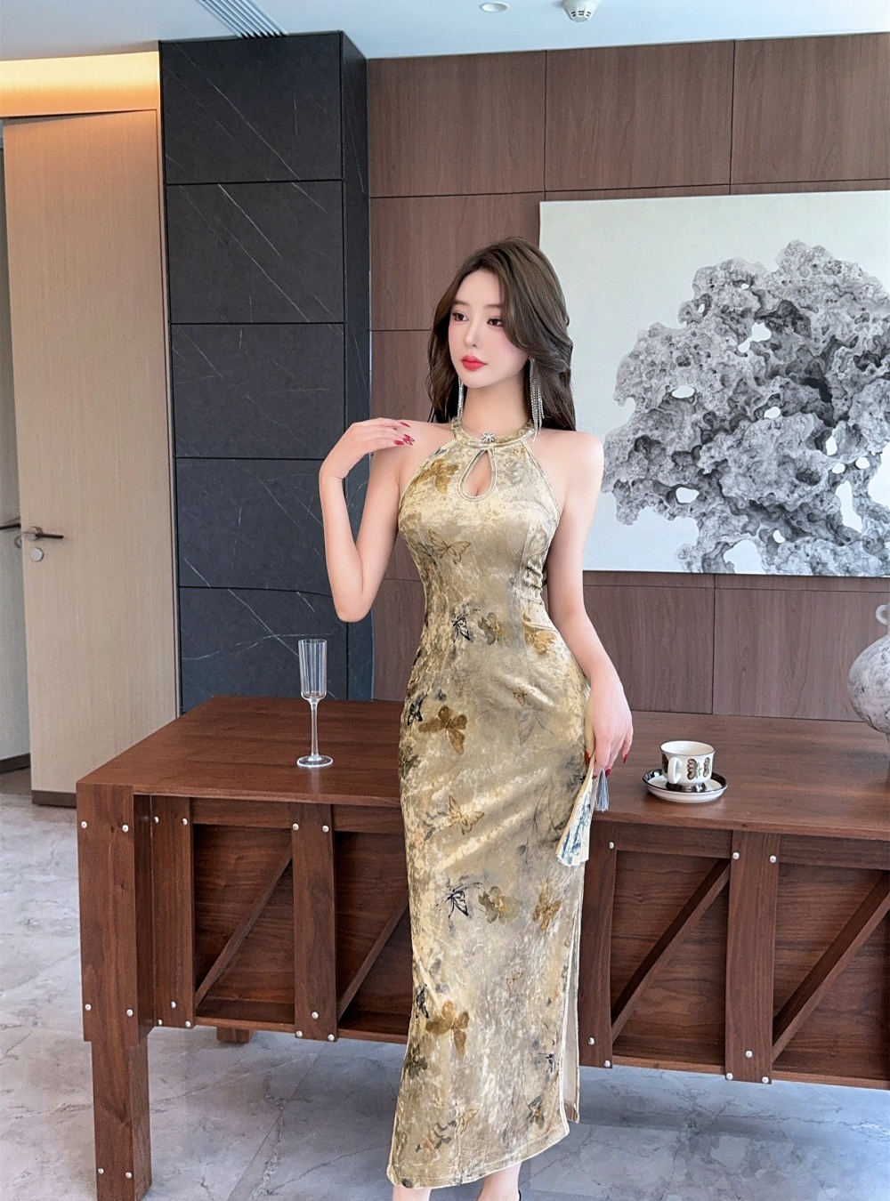 Light lady cheongsam Chinese style dress