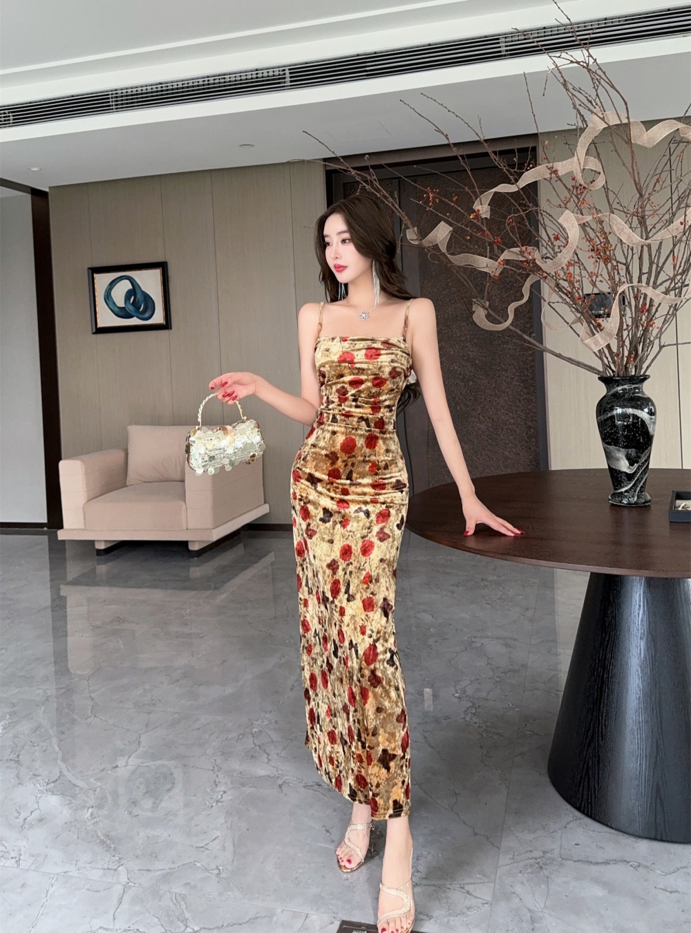 Slim temperament dress sling autumn long dress for women