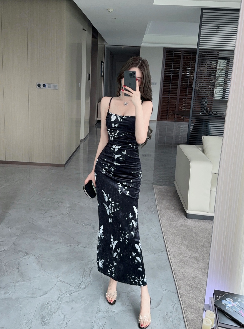 Slim temperament dress sling autumn long dress for women