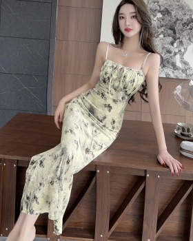 Sling printing niche long dress slim sexy dress