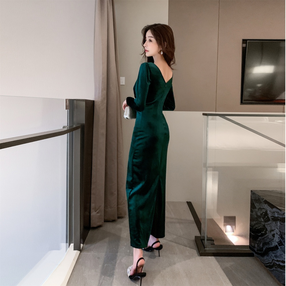 Bottoming long sleeve dress sexy V-neck formal dress