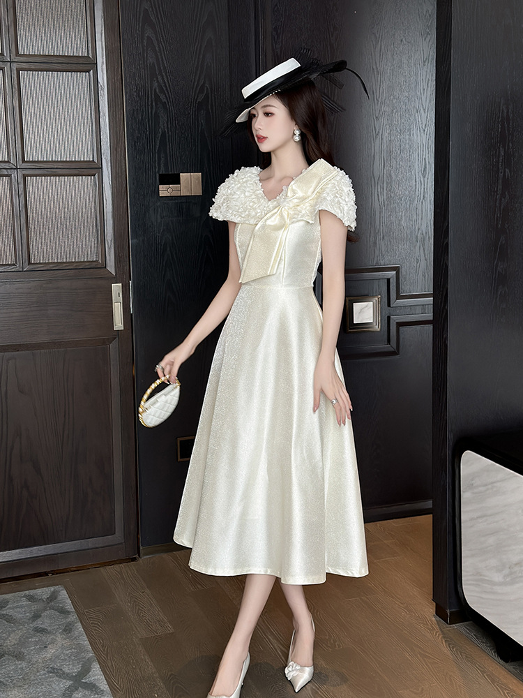 Bow summer formal dress thick and disorderly dress