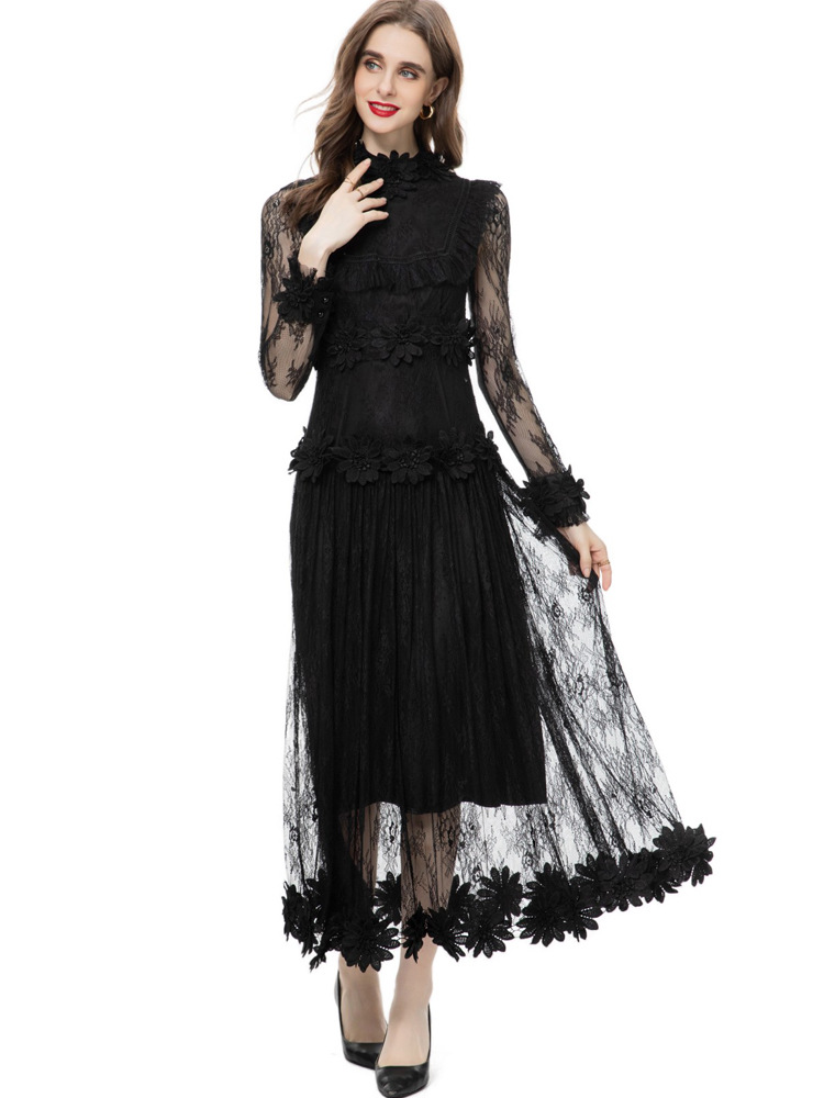 Lace long sleeve formal dress European style dress for women