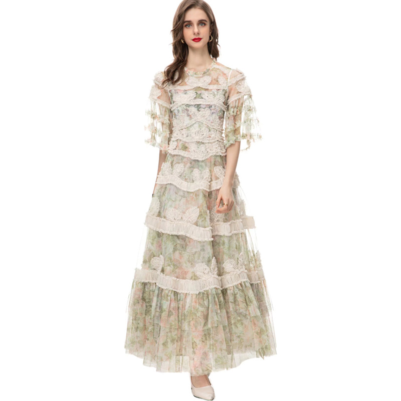 European style lotus leaf dress for women